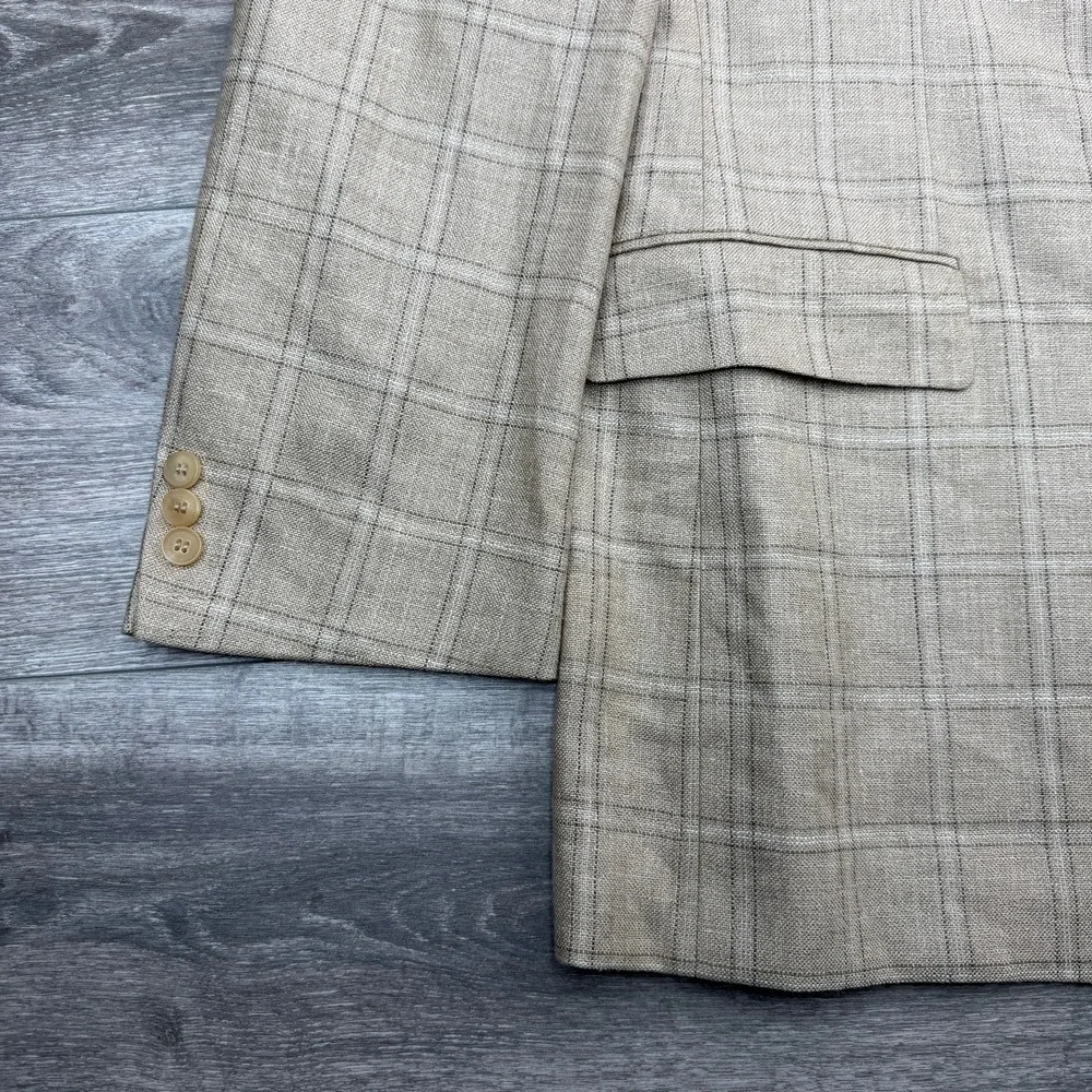VTG Hugo Boss Sport Coat Mens 48R Beige Neiman Marcus Silk Linen Wool USA Made